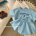 Girls Set 2026 Baby Girl's Summer Short Sleeve Clothing Suits Letter Printed Cotton 2Piece Sport Outfits 1-7Y Children's Clothes