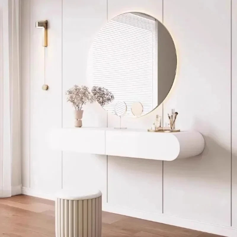 Cream suspended dressing table modern minimalist bedroom dressing table wall mounted dressing table mirror combination u q
