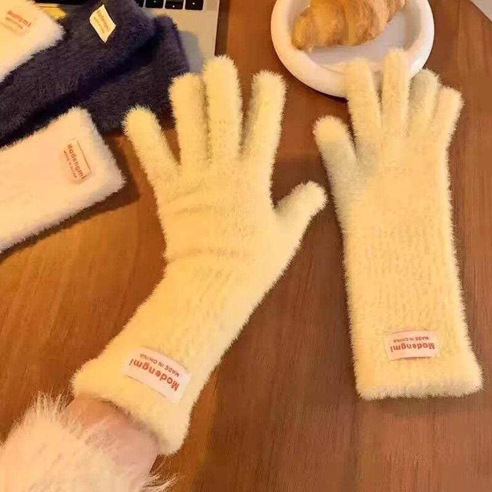 Winter Women's Gloves Thick Plush Knit Gloves Warm Velvet Mittens Solid Outdoor Ski Drive Touch Screen Gloves Christmas Gift