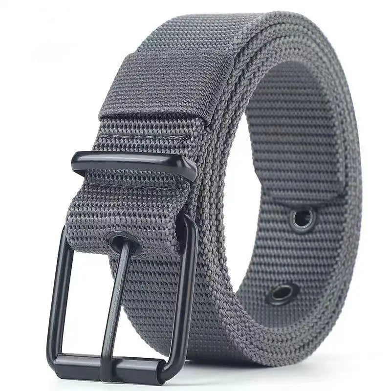 Unisex Trendy Belt with Pin Buckle Outdoor Sports Jeans Accessory Porous Canvas Leather for Men And Women