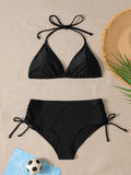 Summer Sexy Black Two-piece Triangle Bikini Swimsuit Women's Beachwear Fashion Summer Bikini