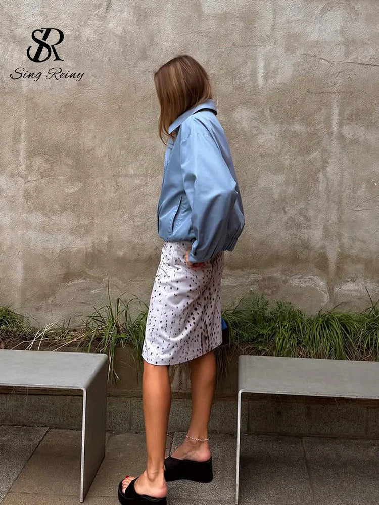 SINGREINY Autumn Trendy Street Casual Jacket Lapel Full Sleeves French Simple Outerwear Newest Versatile Blue Basic Loose Coat