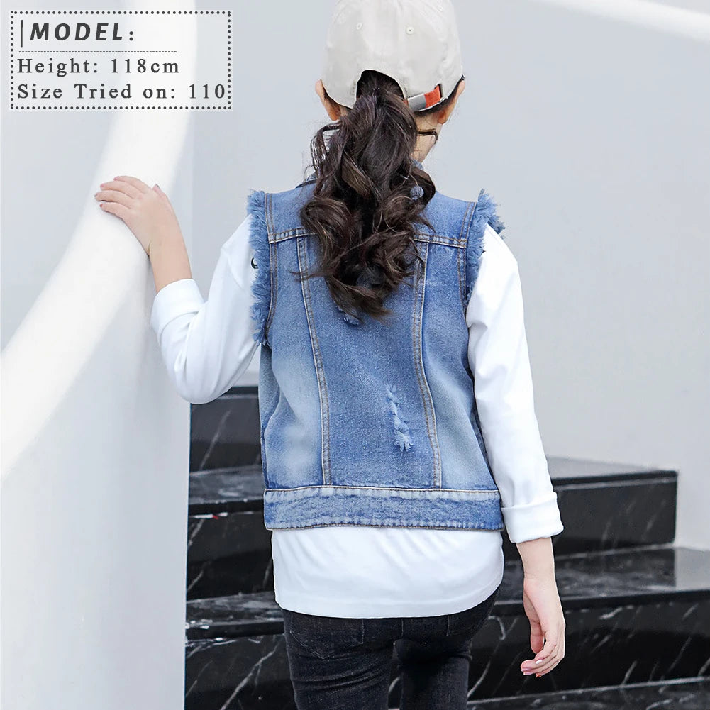 Girls Denim Vest,Kids Denim Jacket,Boys Vest Coat,Sleeveless Tassels Lapel Outerwear,Casual Button Children's Cowboy Waistcoat