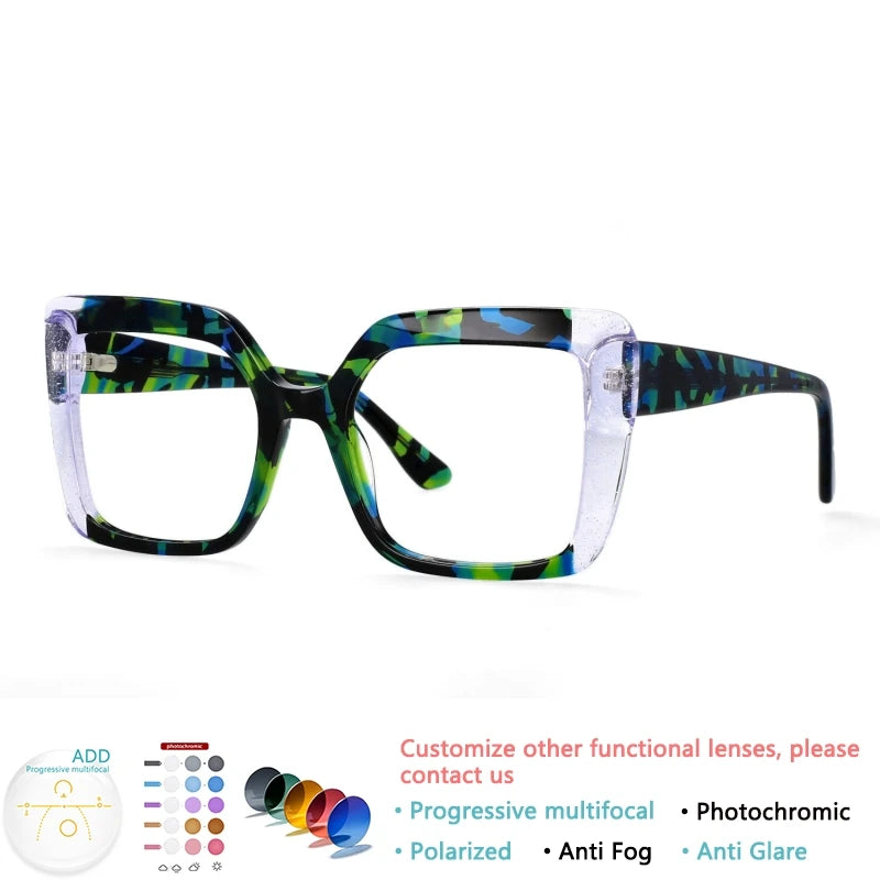 Square Big Frame Acetate Fiber Glasses Optical  Myopia Prescription Glasses Reading Glasses Ladies Customization Photochromic