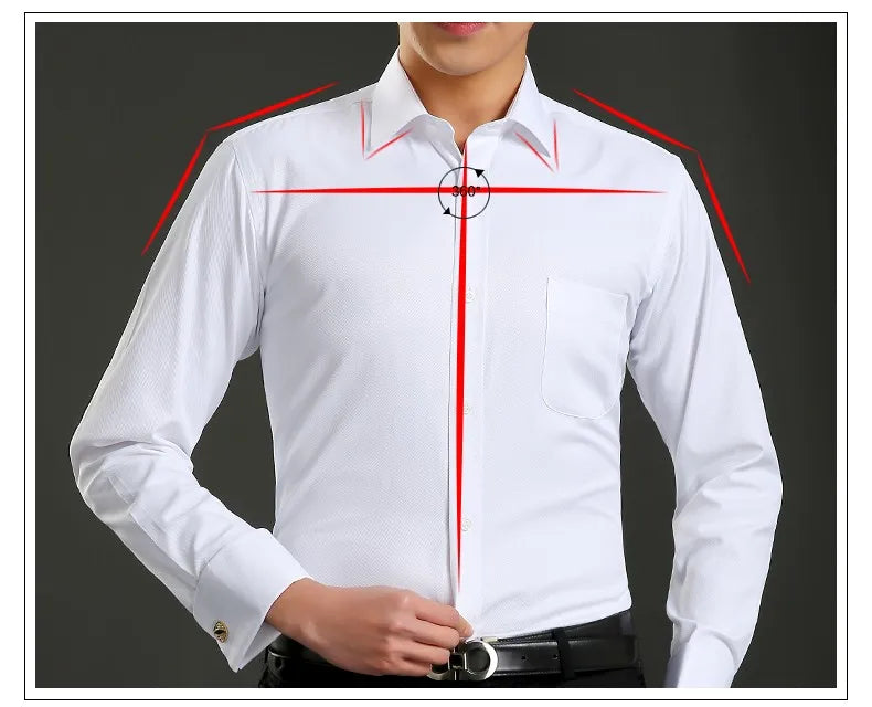 2025 Classic Regular Fit White French Cufflinks Men's Business Dress Long Sleeve Shirt Lapel Men Social Shirt