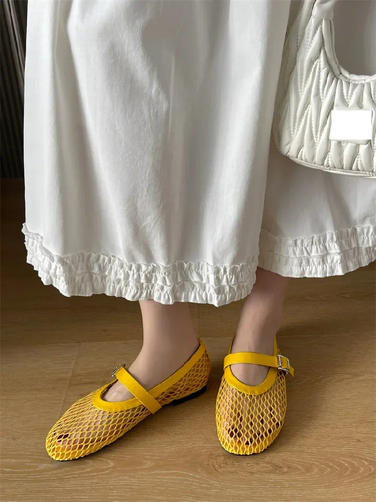 Eilyken Summer Women Cosy Mesh Flat Heels Shoes Round Toe Buckle Strap Casual Ladies Sandals Zapatos De Mujer