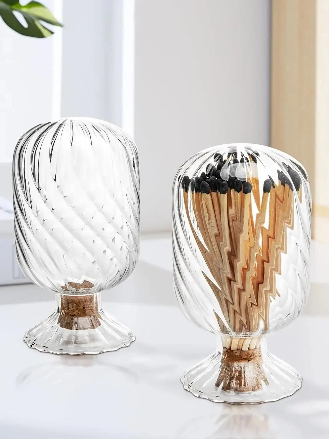 An Inverted Glass Lantern Jar for Matches or Cigarettes (Matches Not Included), for Fireplace or Bathroom Decoration.