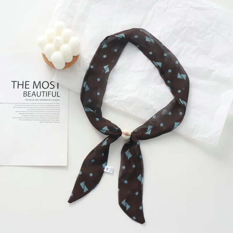 Retro Maillard Brown Floral Scarf Fashionable Old Money Style Light Luxury High-Grade Temperament Small Square Towel Lazy Scarf