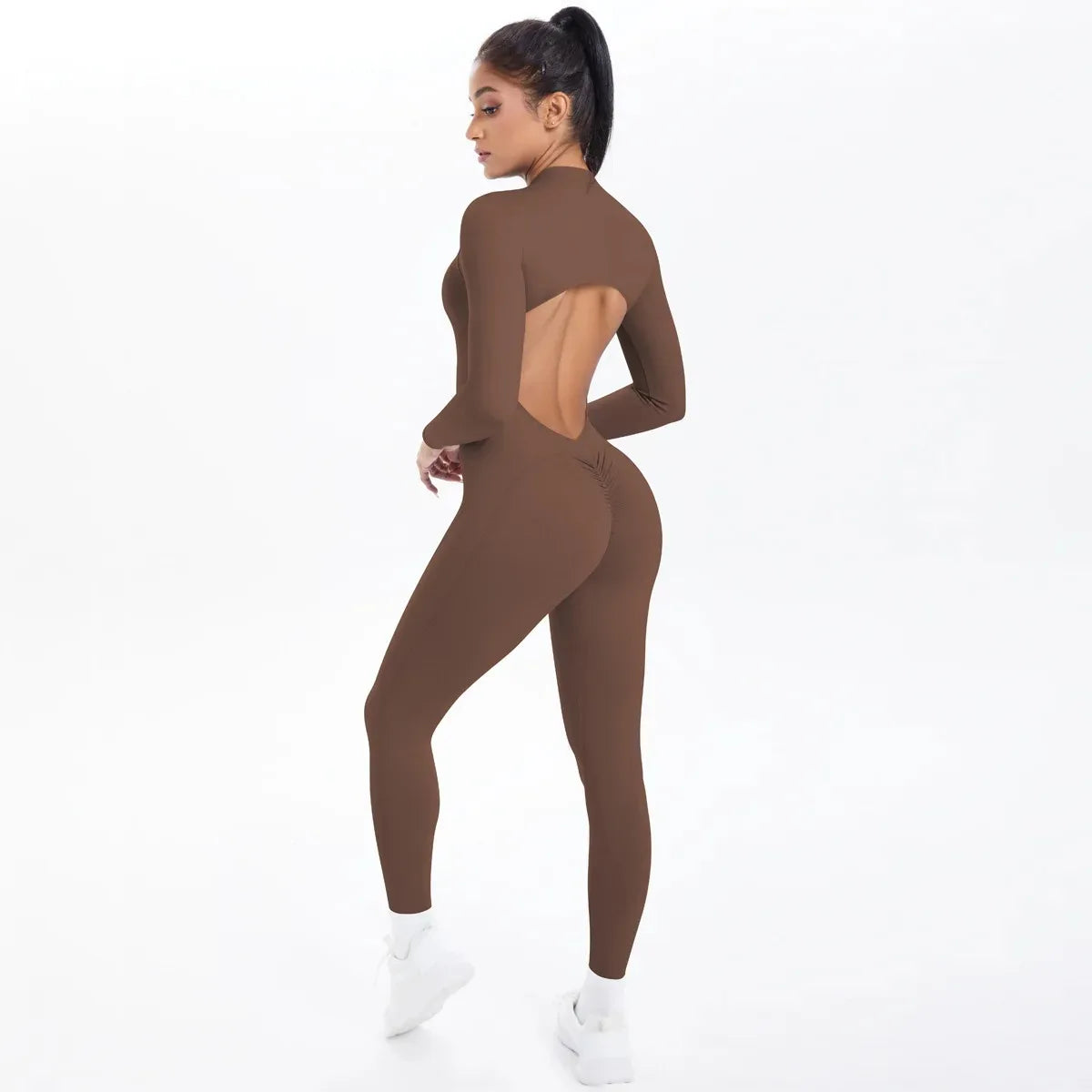 Women's Seamless Yoga Jumpsuits Sports Fitness Zipper Open Back Breathable One-Piece Bodysuits for Gym Running Fitness Workout