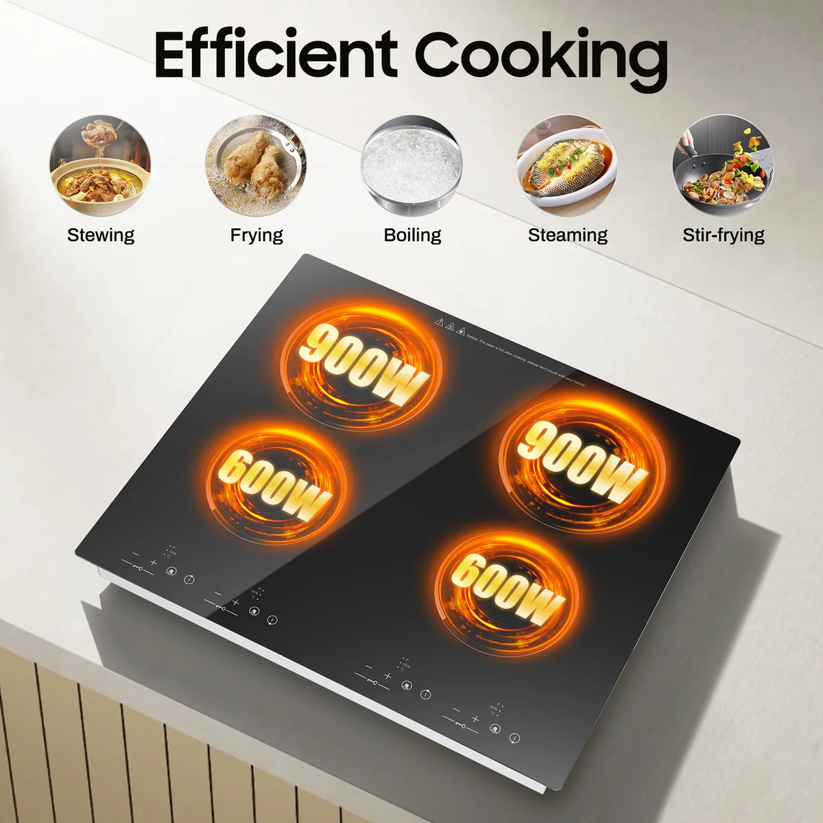4 Burners Electric Ceramic Cooktop 110V 3000W LED Touch Control Built‑in Countertop Stove Flexible Adjustment for Home Kitchen