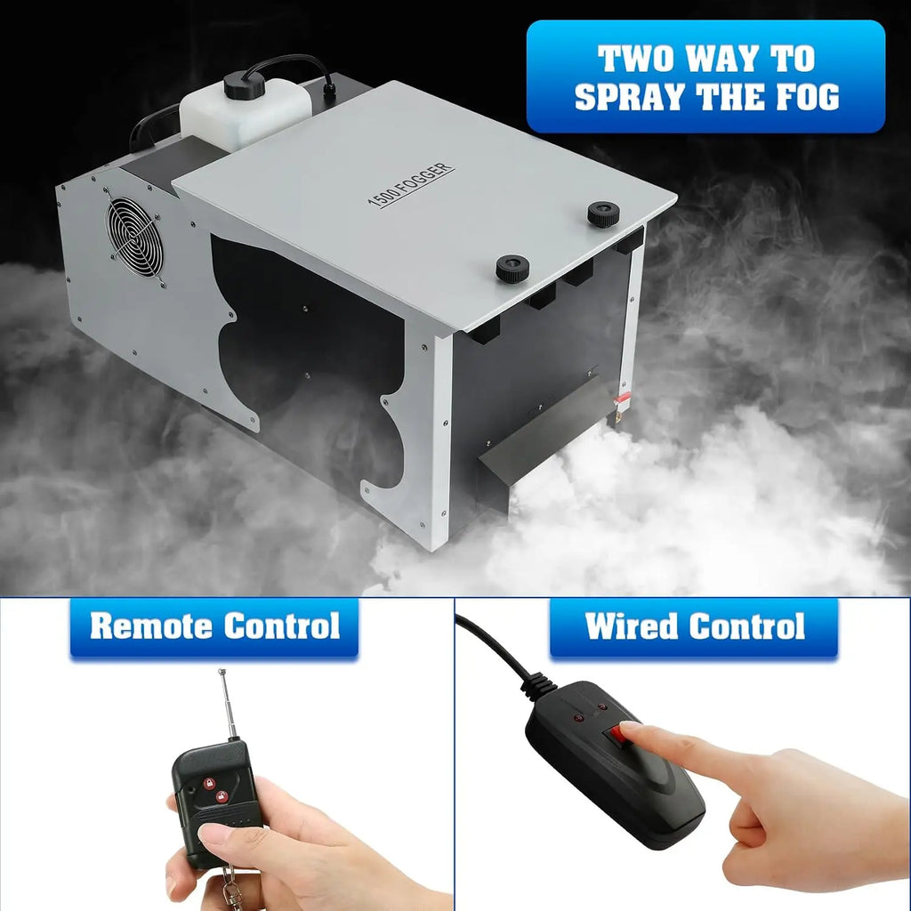 Fog Machine Low Lying, 1500W Smoke Machine Stage Fog Maker Fogger 18000CFM with Remote & Wired control for Halloween Wedding
