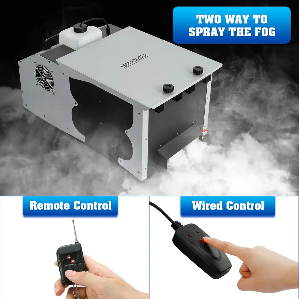 Fog Machine Low Lying, 1500W Smoke Machine Stage Fog Maker Fogger 18000CFM with Remote & Wired control for Halloween Wedding