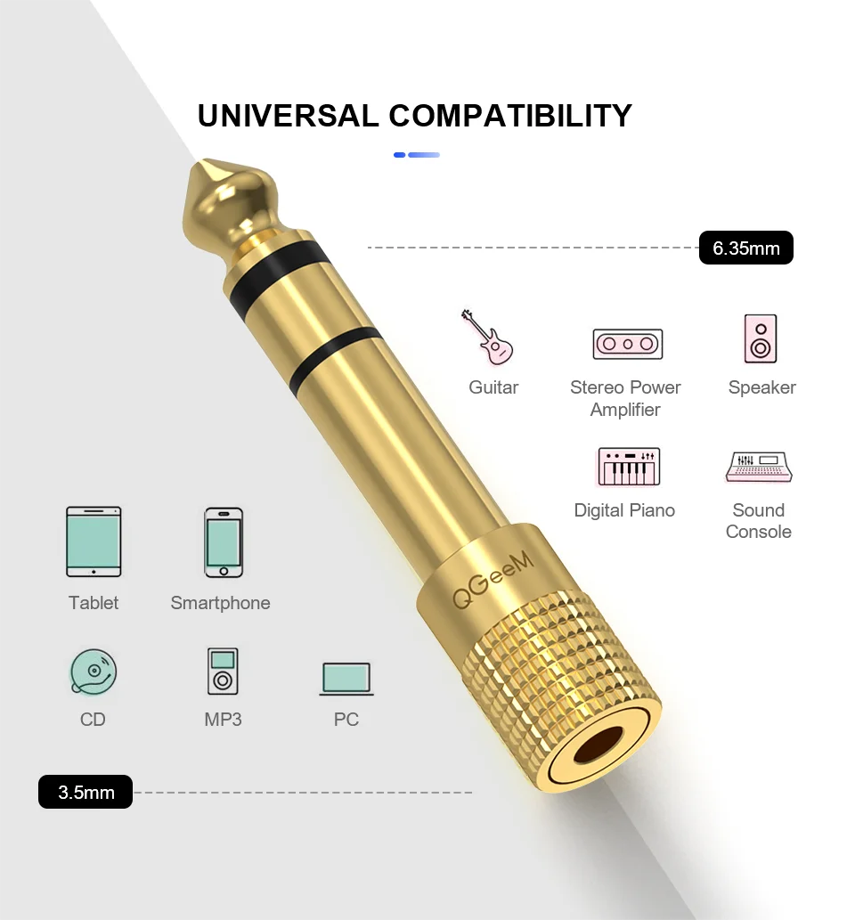 QGeeM Jack 6.5 6.35mm Male Plug to 3.5mm Female Connector Headphone Amplifier Audio Adapter Microphone AUX 6.3 3.5mm Converter