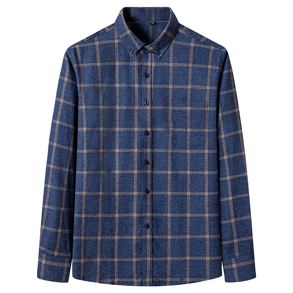 Men's Long Sleeve Flannel Plaid Shirt - Soft Pure Cotton, Button Down Shirts Thick Autumn Winter - Weekend Casual, Going Out