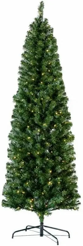 Garvee 6.5ft Pre-Lit Slim Pencil Christmas Tree with 250 Warm LED Lights Festive Family Party Christmas Atmosphere Decor Artificial Pencil Xmas Tree 586 Branch Tips, 8 Lighting Modes