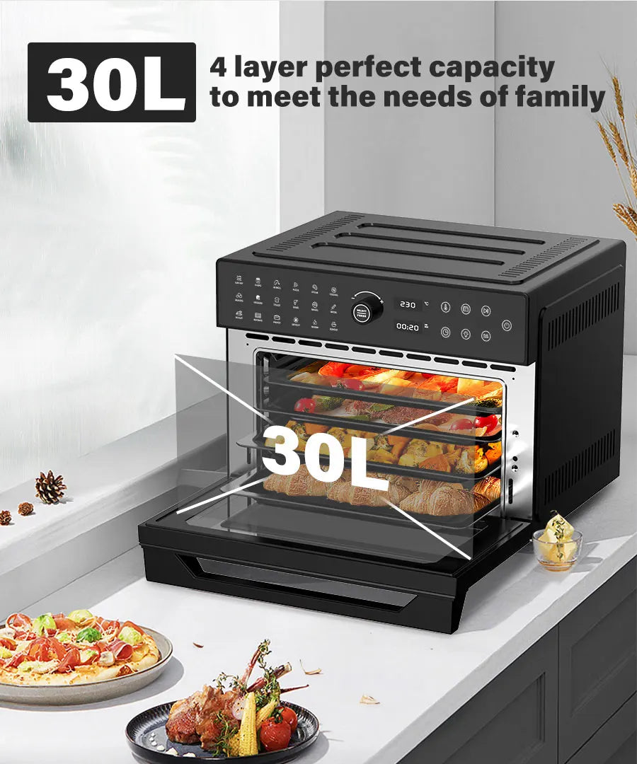 30L Electric Touch Screen Air Fryer Oven Stainless Steel Multifunctional Countertop Convection Dutch Household Chicken Pizza