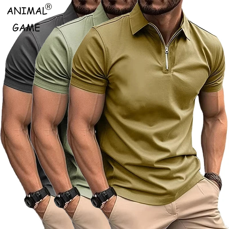 Summer Mens Polo Shirts Quarter Zip Shirts Casual Classic Lightweight Short Sleeve Collared Shirt Breathable Streetwear