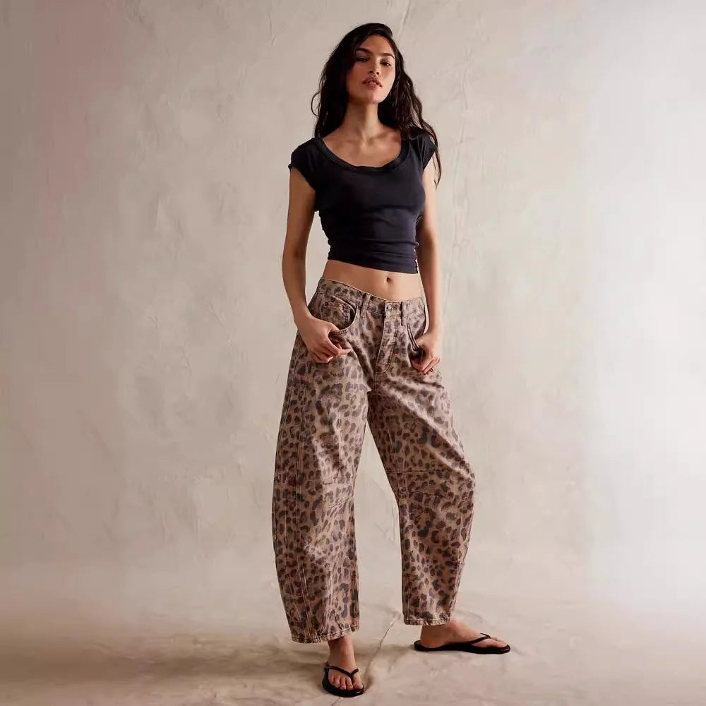 Cotton Denim Long Jeans for Women Trousers Casual High Waisted Jeans Cropped Pants Spring Summer Boho Beach Ladies Baggy Jeans