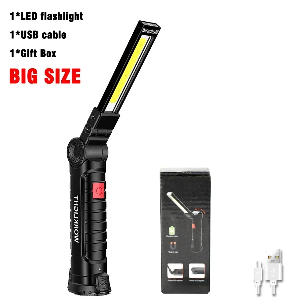 Multifunctional COB LED Flashlight Portable Magnetic Work Light Lantern USB Rechargeable Emergency Repair Camping Torch Lamp