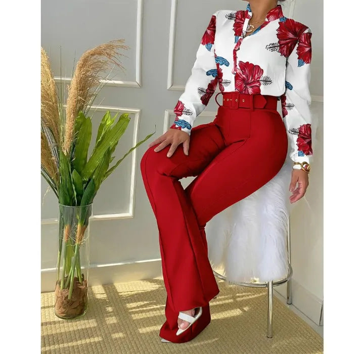 Pants 2 Piece Sets Womens Outfits Fashion Versatile Casual Girdle Blouse Suit of Female Streetwear Autumn and Winter New 2023