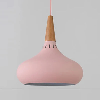 GEW Nordic Modern Funnel Pendant Light Wood Aluminum E27 Multi Color Hanging Lamp for Dining Kitchen Island Bedside