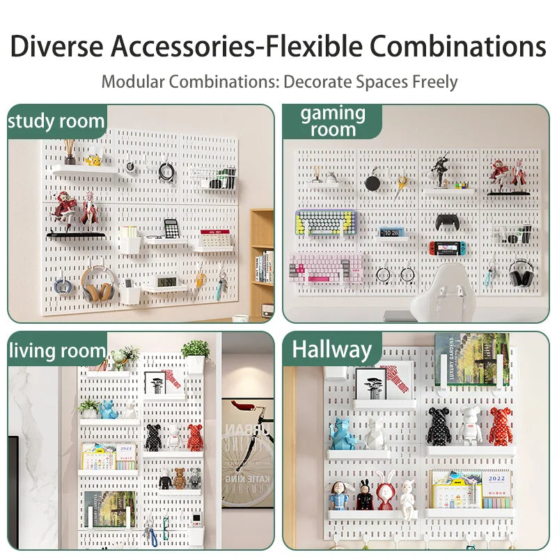 Study Room Pegboard with Shelves Tool Free Wall Grid Scratch Proof Easy to Install for Computer Desk Accessories