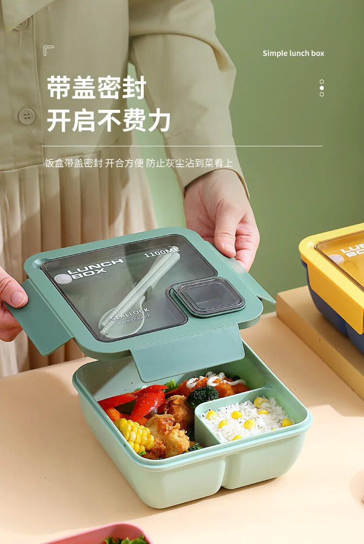 850ml/1100ml Lunch Box Microwave Portable Bento Boxes with Tableware for Kids School Leakproof 4 Grid Food Snack Containers