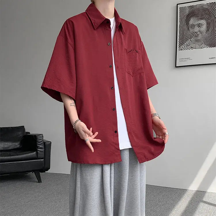 LEGIBLE Spring Summer Solid Shirts Men Casual Oversized Three Quarter Shirts Male Loose Fit Shirt for Man