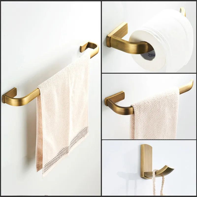 New Bathroom Accessories Set Antique Brass Brushed Toilet Paper Roll Holder Bath Towel Rail Ring Wall Mounted Robe Coat Hook