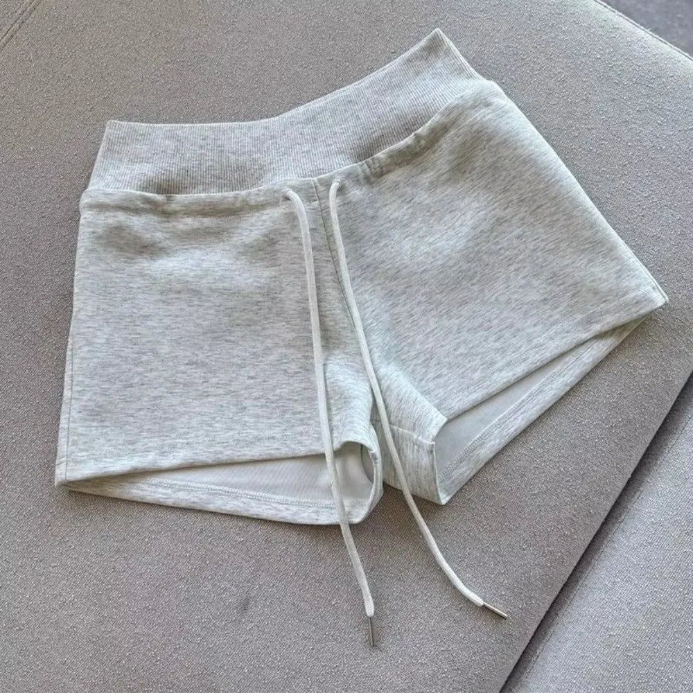 Fashion Drawstring Women Sports Shorts Low-rise Black/Grey Casual Pants Slim Fitting Sweat Shorts Women