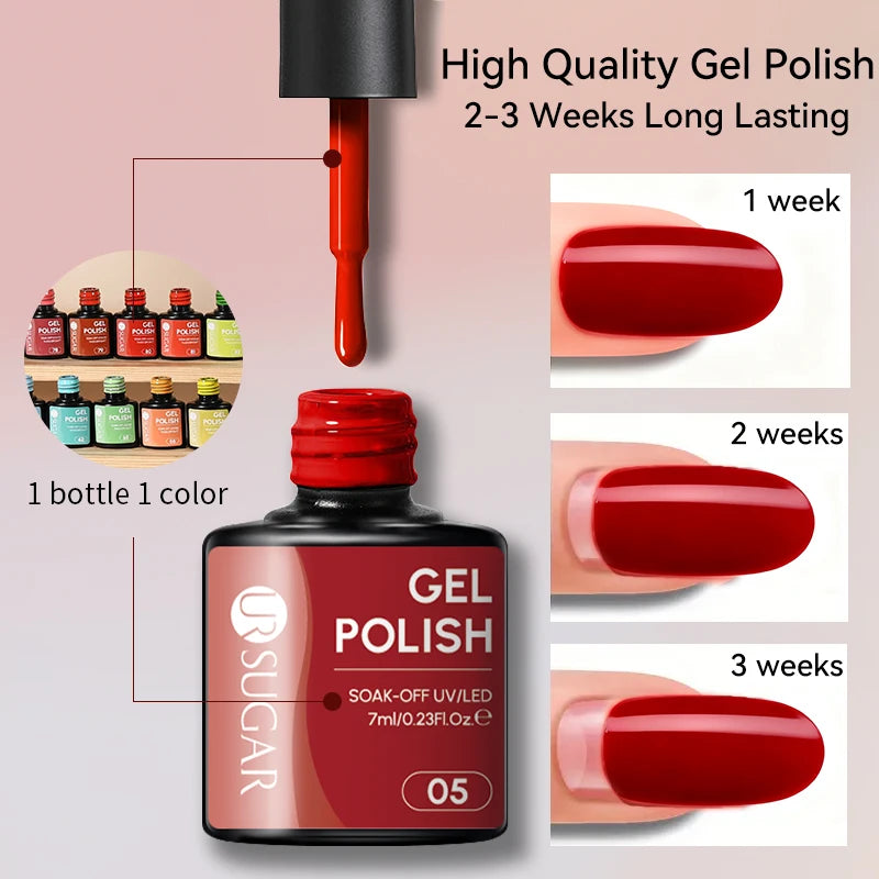 UR SUGAR 6Pcs/Set 7ML Gel DIY Nail Polish Autumn Semi Permanent Soak Off UV LED Gel Varnish Nail Art Design Manicure Kit