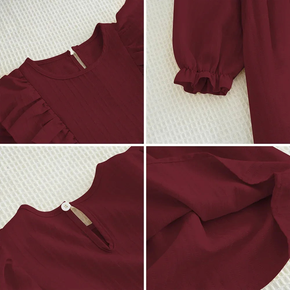 Plain Casual Girls Dress Autumn Long Sleeved Pleated Kids Dresses for Girls Pink Clothes Fashionable New Children's Clothing
