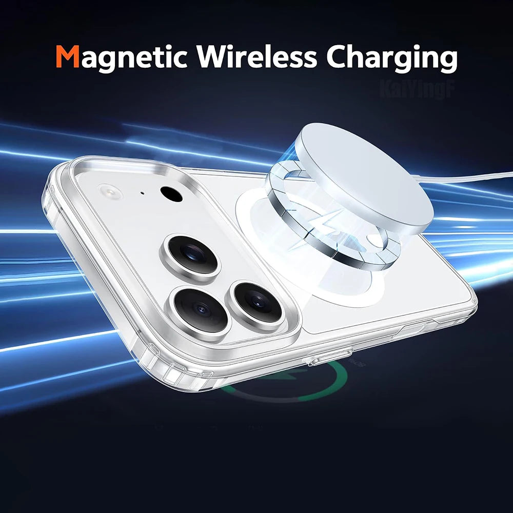 Luxury Magnetic Clear Phone Case For iPhone 18 17 16 15 14 13 12 11 Pro Max Mini XS XR For Magsafe Silicone Transparent Cover