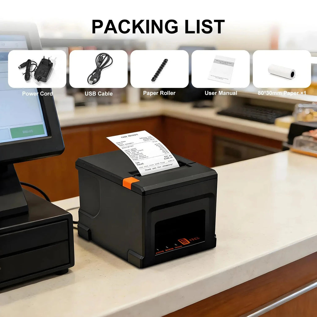 80mm Thermal POS Printer - 220mm/s High Speed, Auto Cutter, Multi-System Compatible for Shops