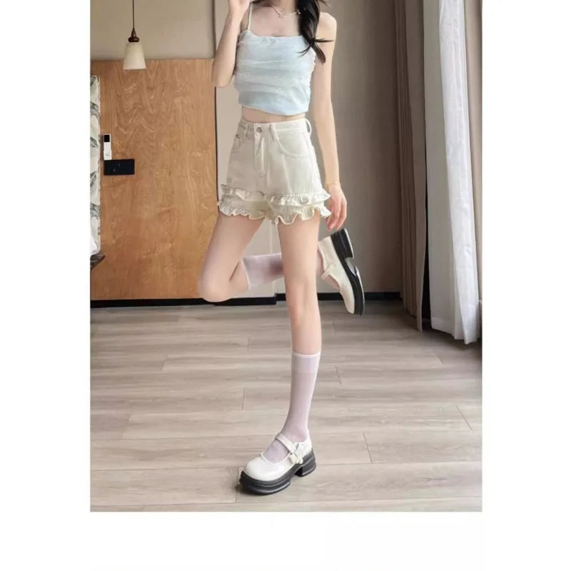 Denim Shorts 2025 Summer Thin High-waisted A-shaped Straight Hot Pants