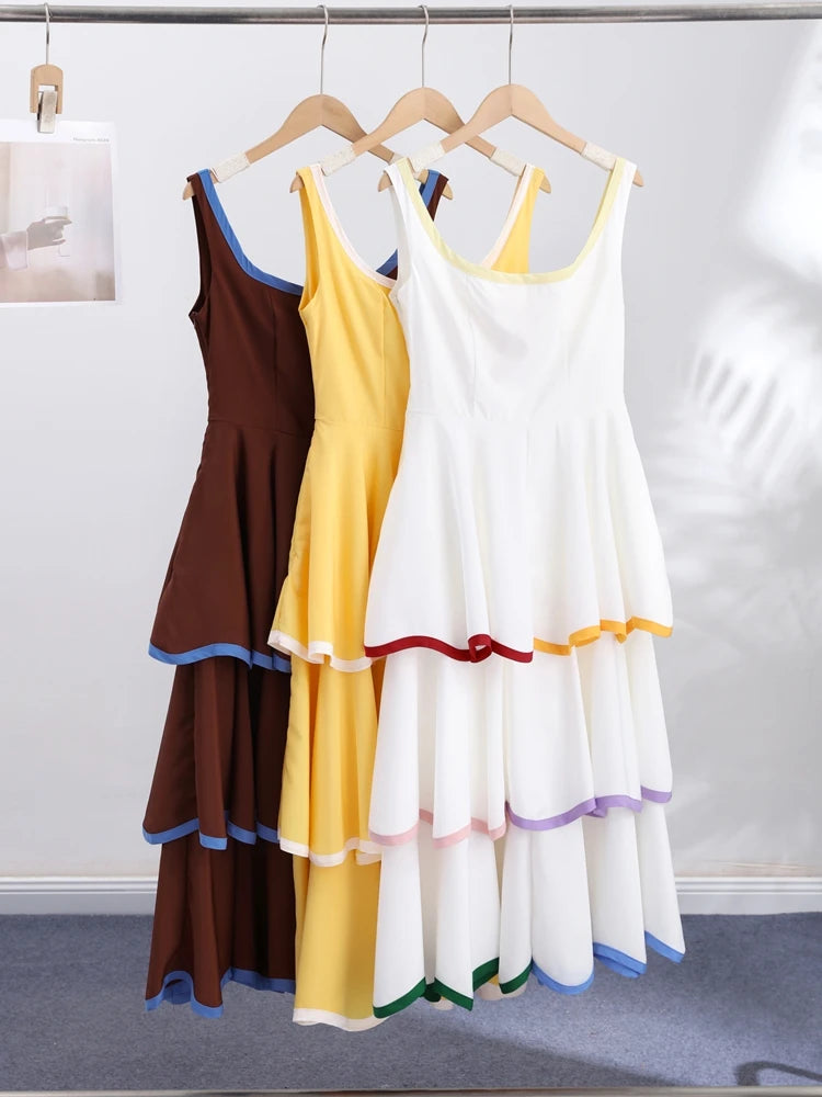 Fashion Women's Dress Round Neck Strapless Sleeveless Cascading Ruffled Hem Dresses Chic 2026 Summer New Daily Wear Ladies Robes