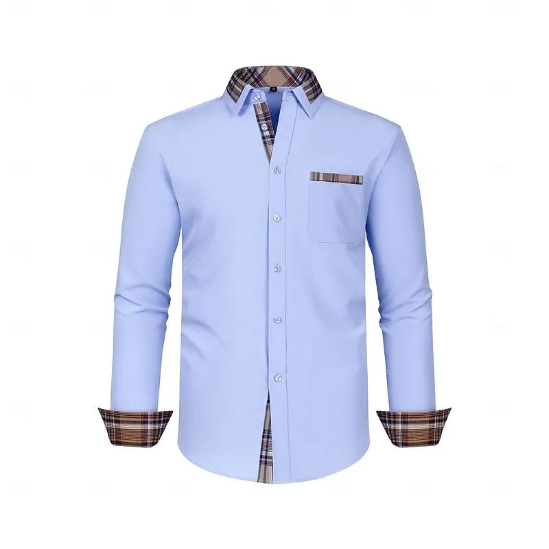 New men's business casual combination loose long sleeved pocket shirt autumn casual shirt