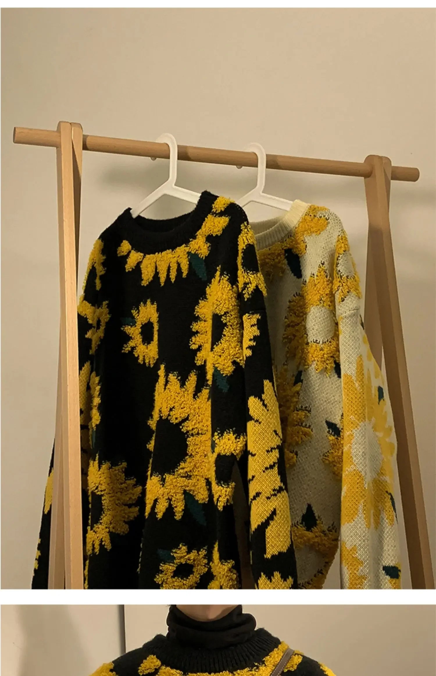 Flocking Floral Sweaters Men Baggy Spring Autumn Japanese Style Retro   High Street Harajuku Knitwear Slouchy Ins
