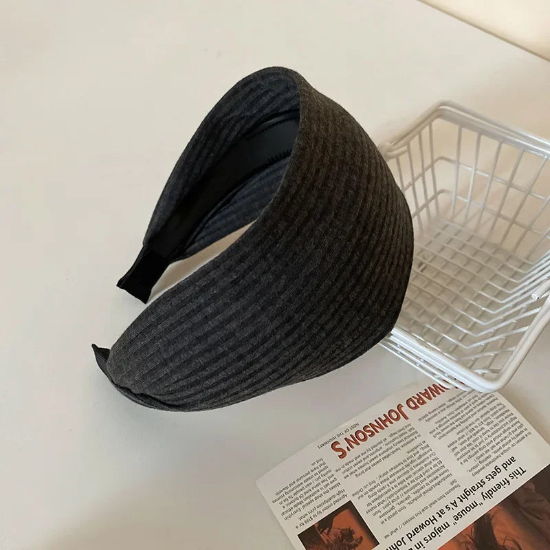 Solid Color Wide Edge Striped Yarn Headband High Head French Gentle Hair Accessory Popular Internet Celebrity Style
