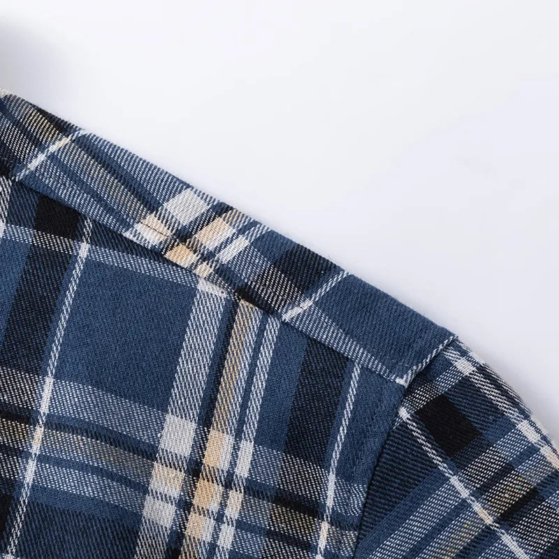 Men Shirt Plaid FlannelLong Sleeve Blue Loose Mens Casual Shirt Oversized Spring Autumn Comfortable Male Soft Dress Shirt