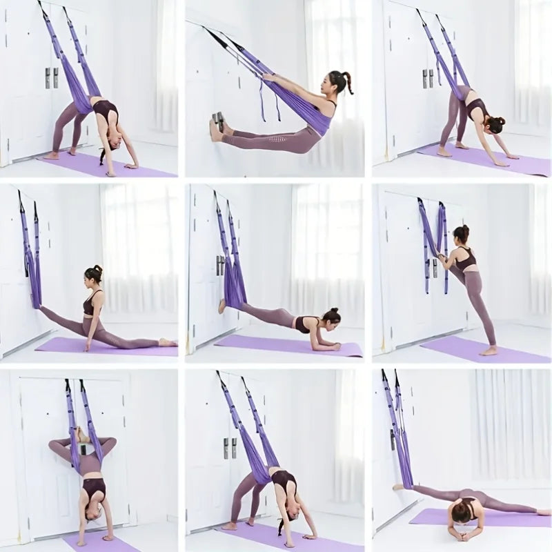 Adjustable Aerial Yoga Strap Elastic Stretch Door Hanging Yoga Belts Hammock Swing Fitness Handstand Rope Training Device Women