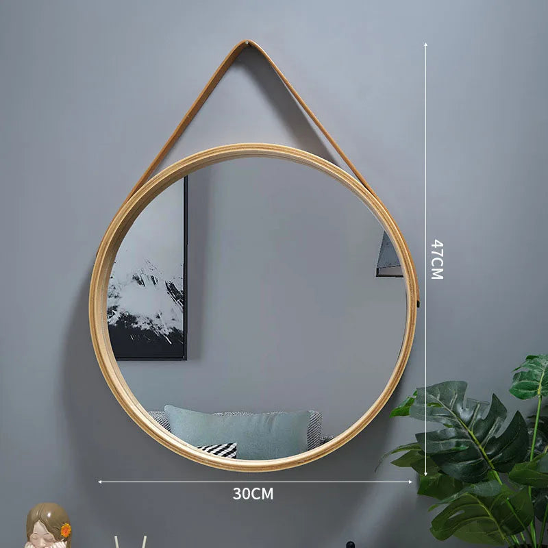 Perforation-free Vanity Mirror Wall-mounted Round Thickened Wooden Border Dressing Mirror Bathroom Mirror Makeup Mirror 전신거울