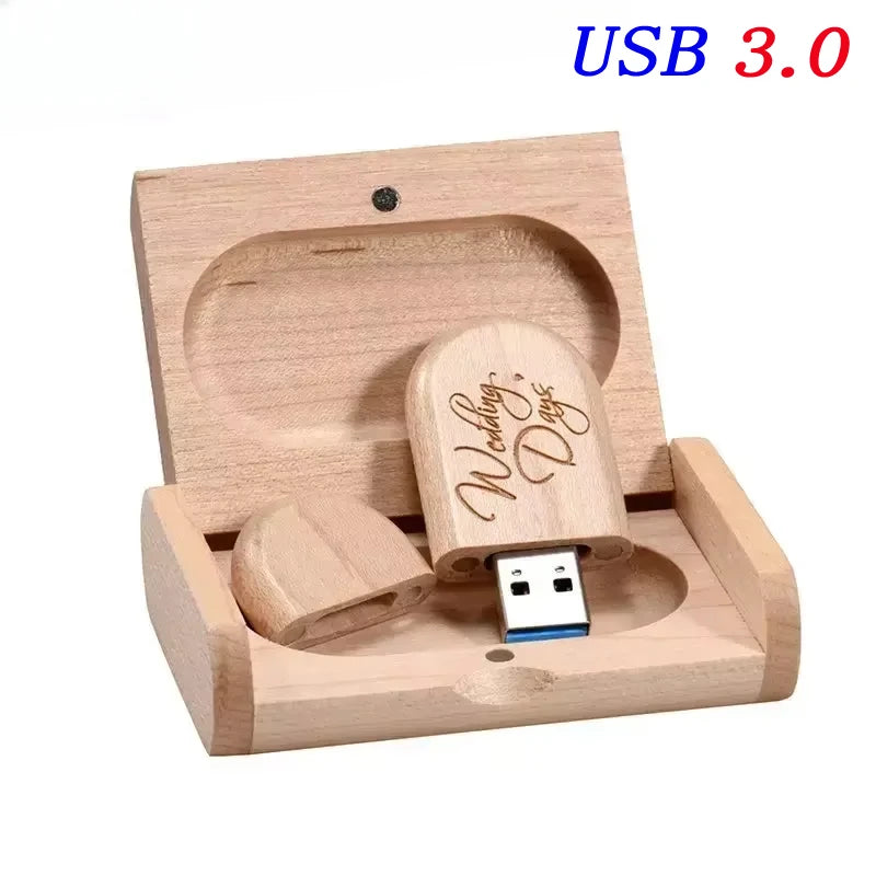 Wedding Gift USB 3.0 Stick 64GB Custom Logo Wooden Box Flash Drives 32GB Pendrive Free Sample U Disk 16GB 8GB 4GB Memory Stick