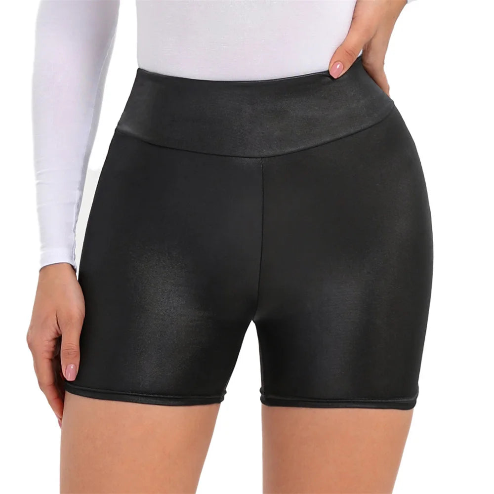 Sexy Black PU Casual Fashion Summer Shorts Women Clothing Goth Faux Leather High Waisted Womens Shorts Y2K Hot Woman Short Pants
