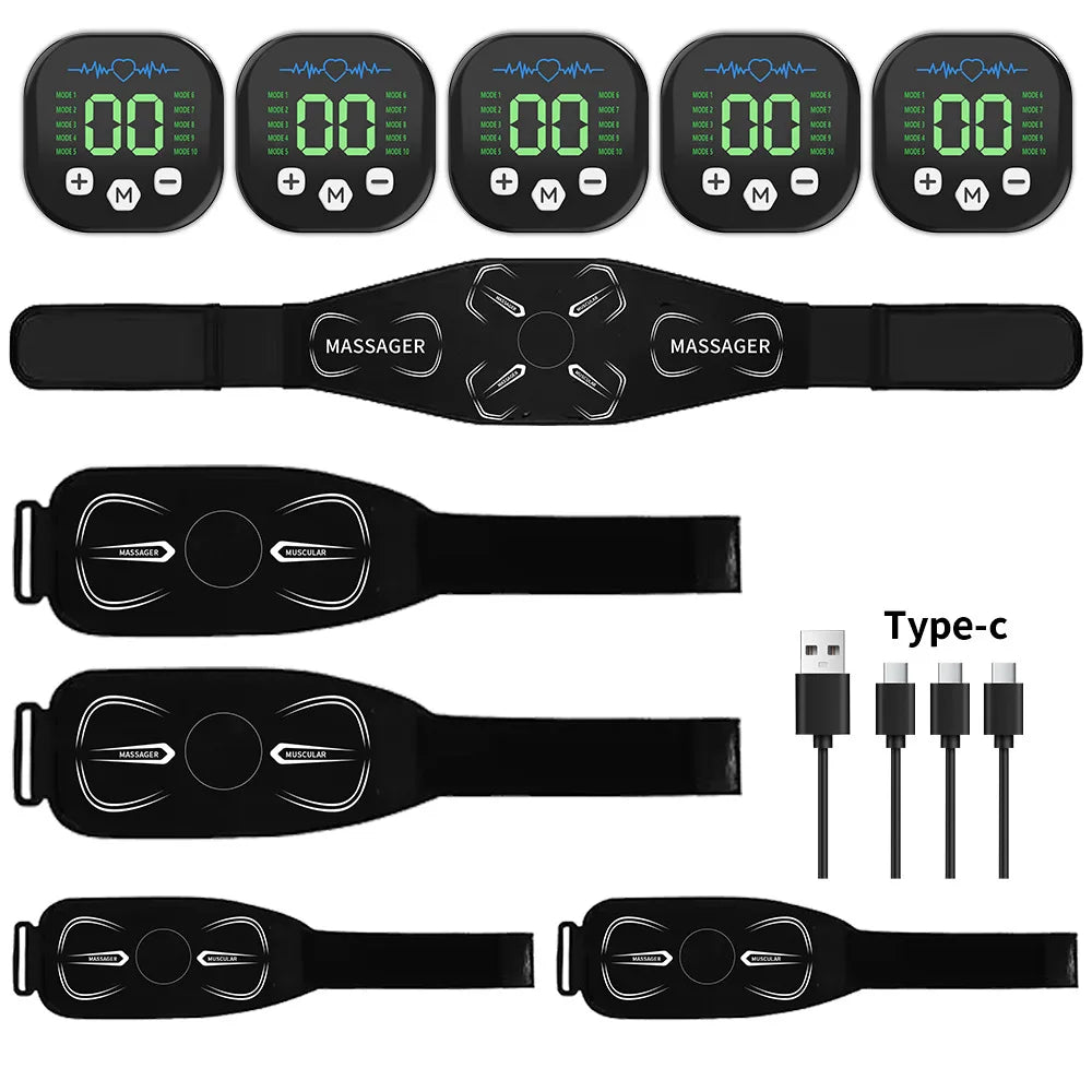 Portable EMS Muscle Stimulator Set – Electric Abdominal Belt & Arm Toner for Home Fitness Fat Burning