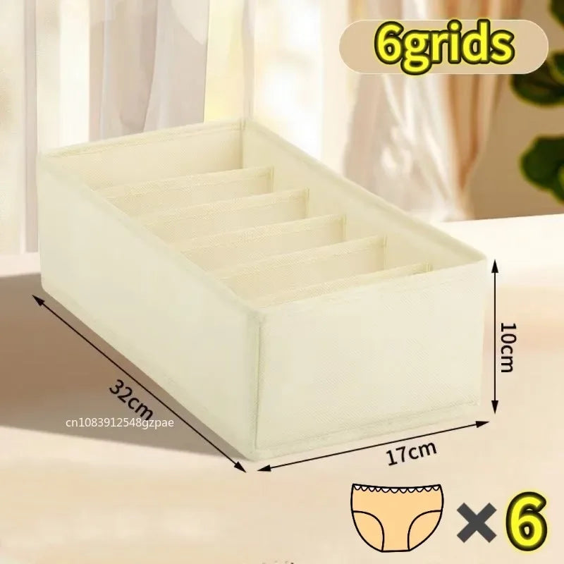 4pcs/1set Underwear Storage Box Foldable Non-woven Storage Box Six-piece Set Underwear Bra Socks Drawer Storage Finishing Box