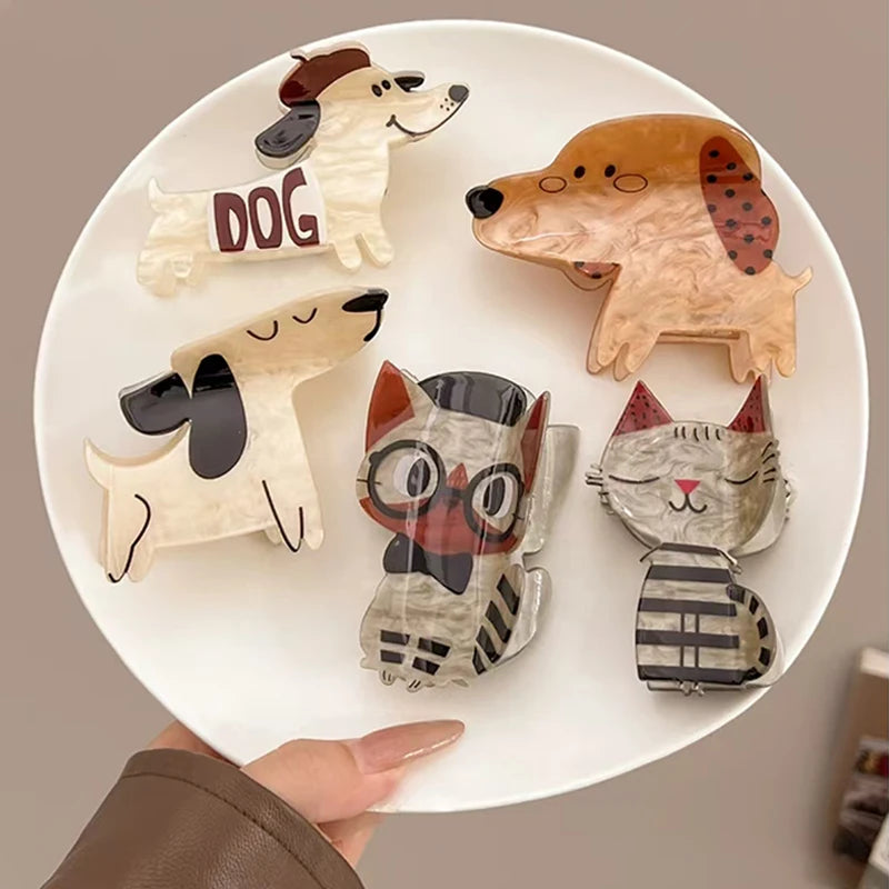 1pc Cute cartoon Puppy Kitten Acetate Hairpin Lady Back of Head Hairpin Grab Shark Clip Headdress