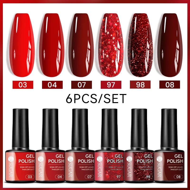 UR SUGAR 6Pcs/Set 7ML Gel DIY Nail Polish Autumn Semi Permanent Soak Off UV LED Gel Varnish Nail Art Design Manicure Kit