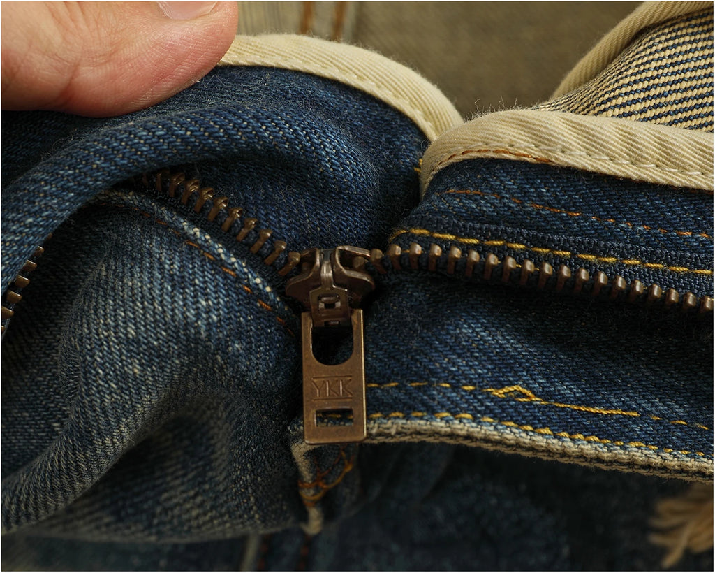 2025 Autumn New American Retro Heavyweight Ripped Denim Men's Fashion 100% Cotton Washed Old Straight Tapered Casual Jeans