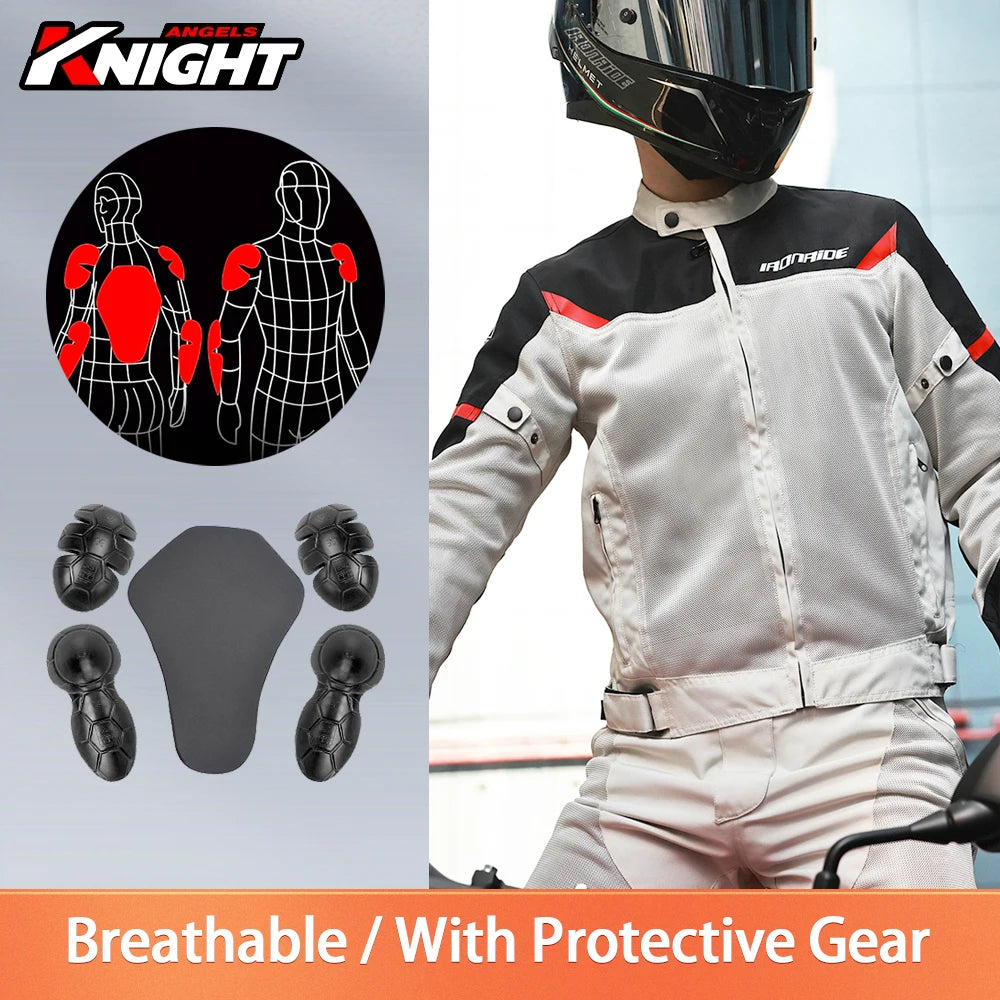 Men's Motorcycle Jackets Anti-Fall Outdoor Riding Motorbike Jacket Mesh Breathable Motocross Clothing With 5pcs Protector